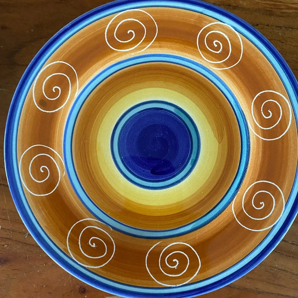 Set of 4 Pier 1 Italian Swirl hand painted earthenware‎ Dessert Plates 8 in.